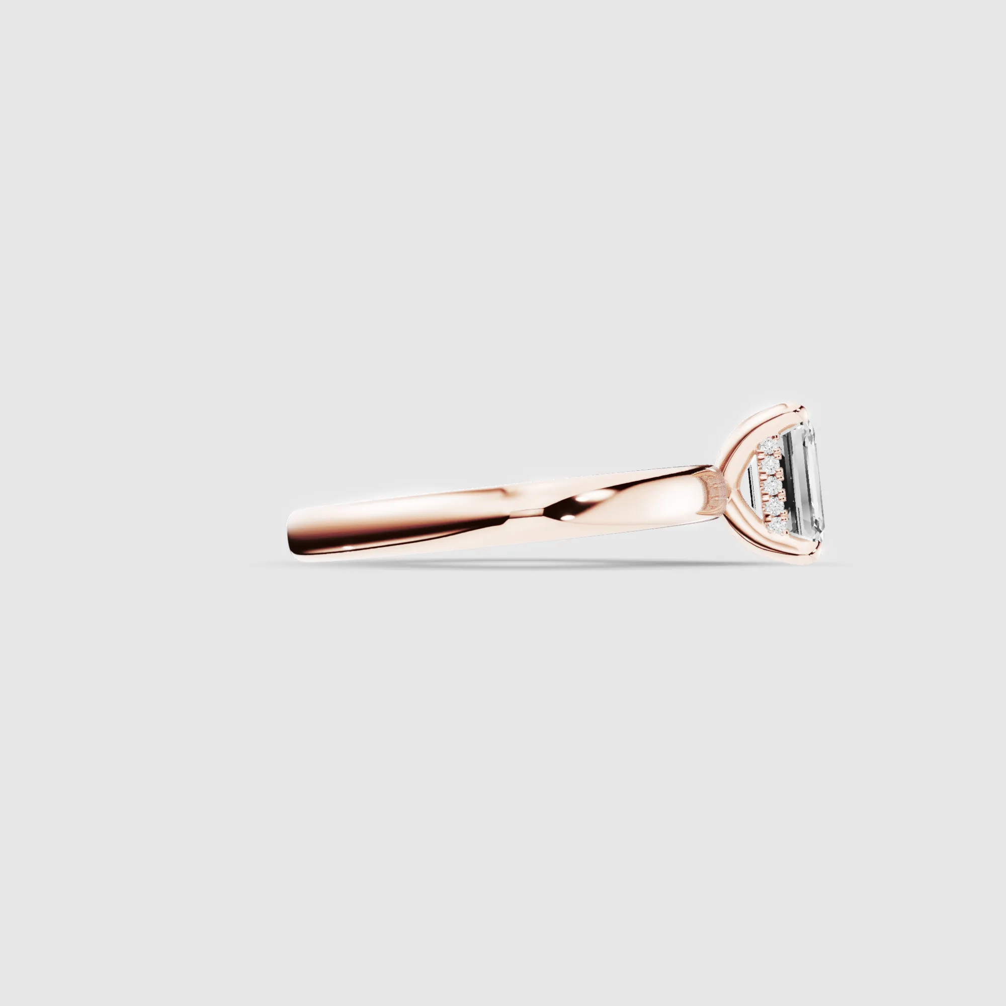 Classic Hidden Halo Lab Grown Solitaire Diamond Ring-Emerald Cut