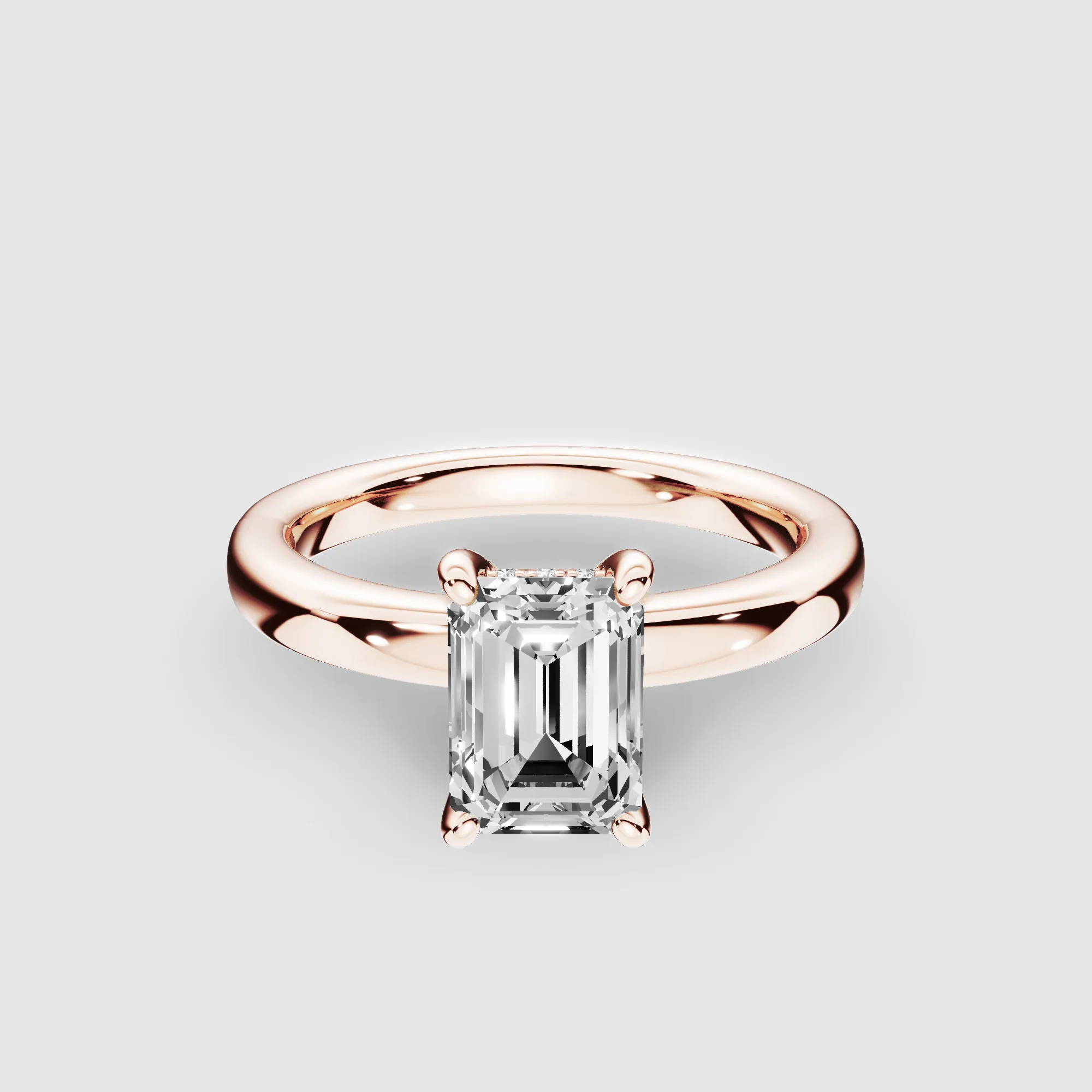 Classic Hidden Halo Lab Grown Solitaire Diamond Ring-Emerald Cut