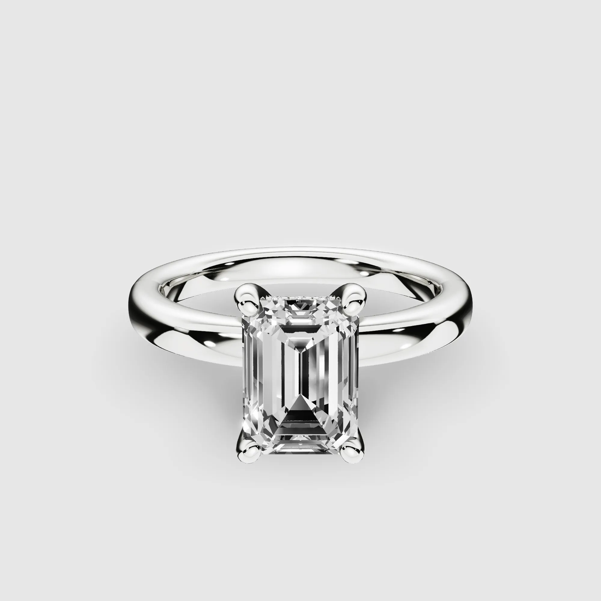 Classic Hidden Halo Lab Grown Solitaire Diamond Ring-Emerald Cut