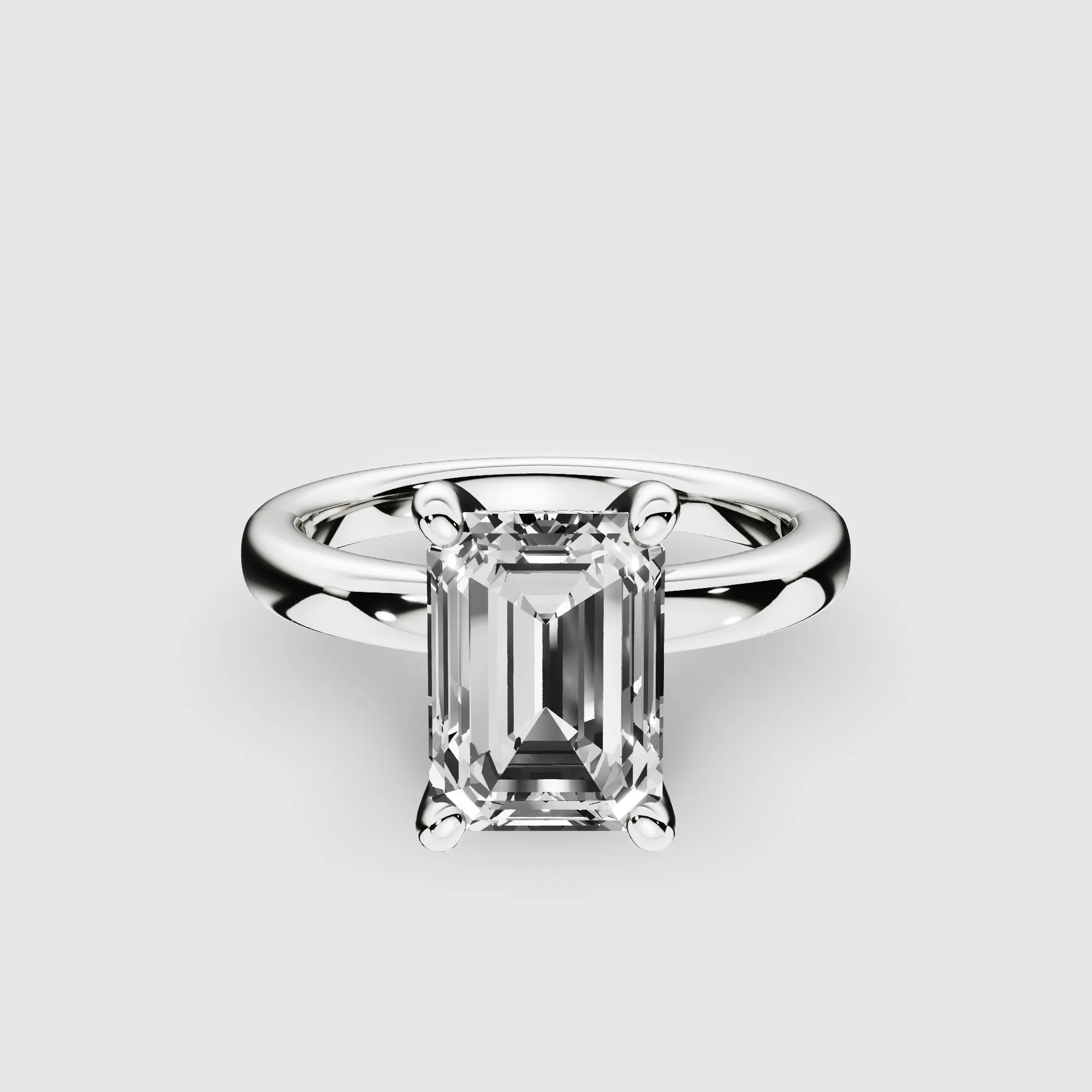 Classic Hidden Halo Lab Grown Solitaire Diamond Ring-Emerald Cut