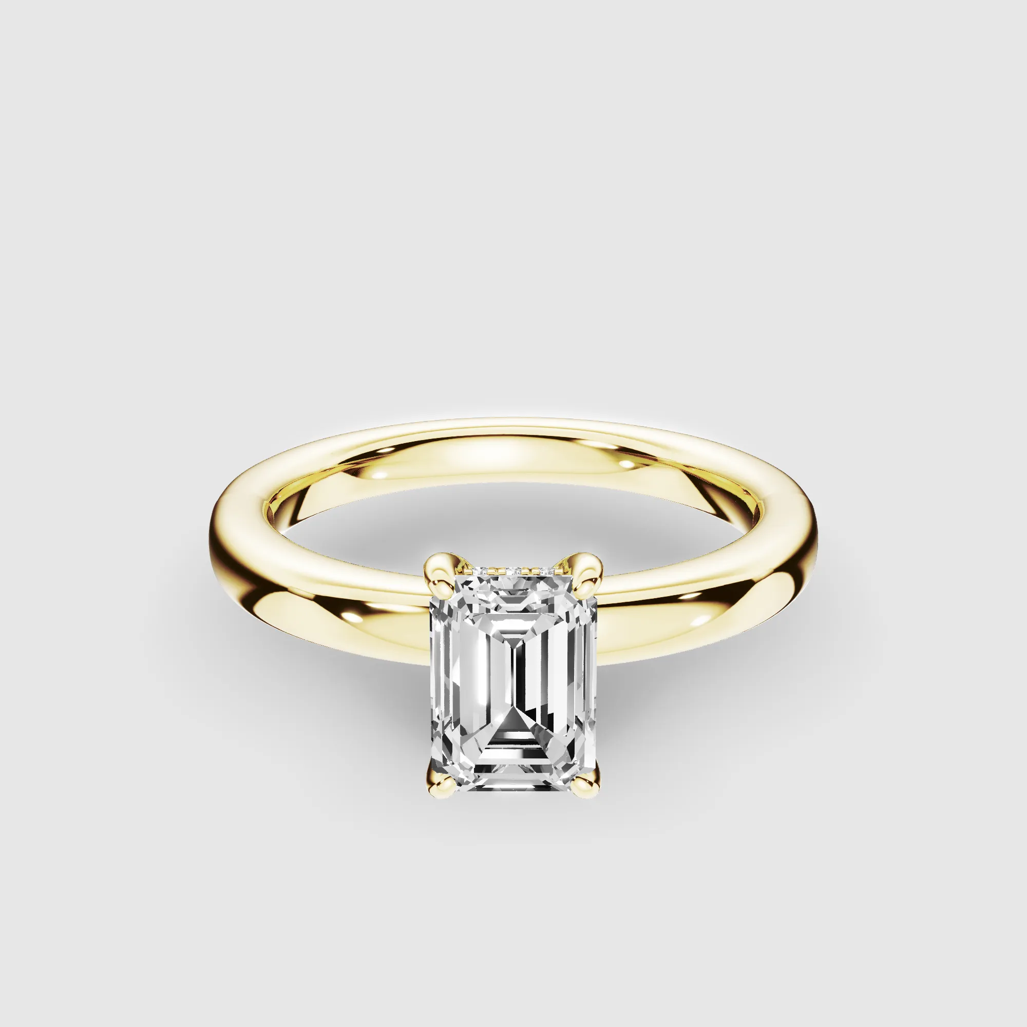 Classic Hidden Halo Lab Grown Solitaire Diamond Ring-Emerald Cut