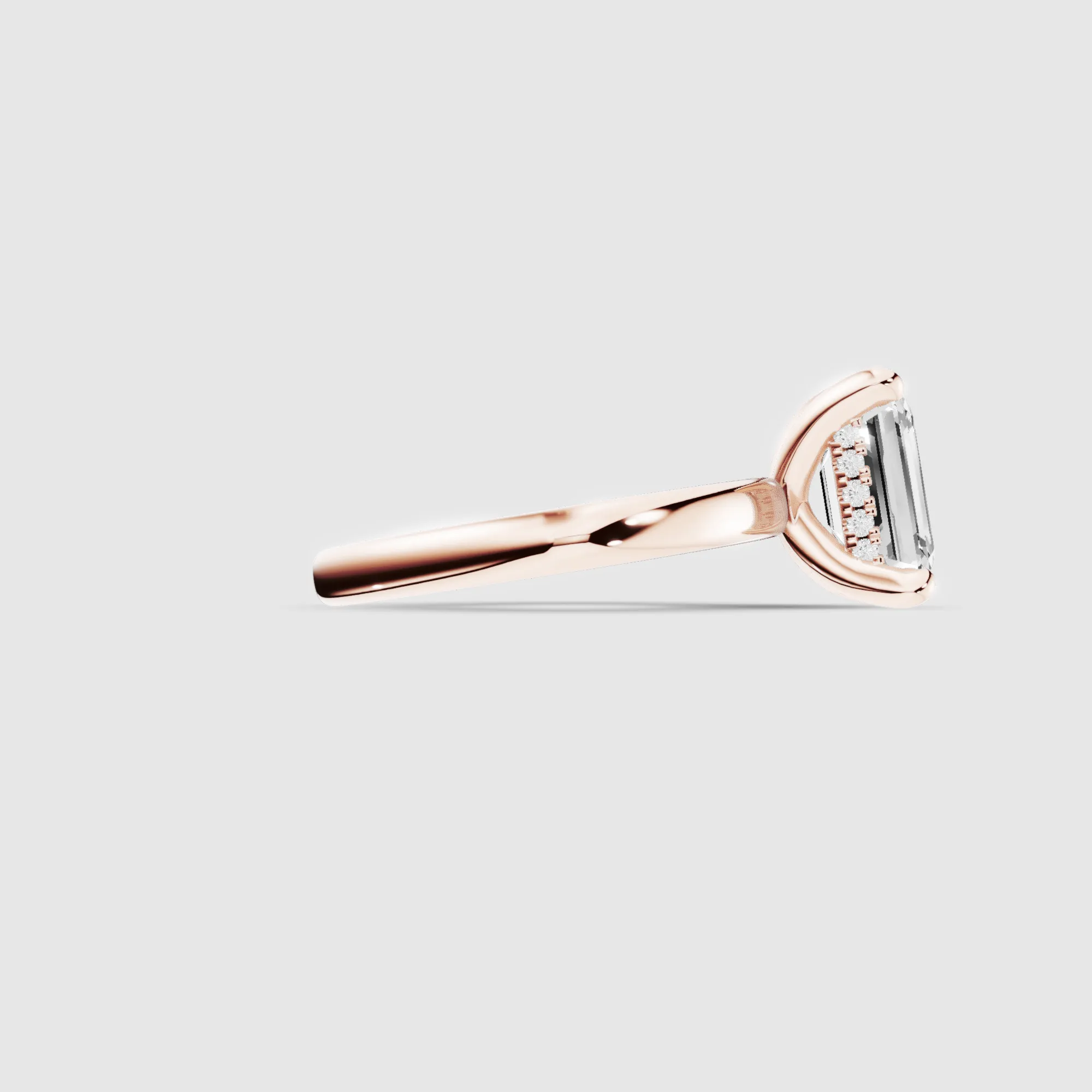 Classic Hidden Halo Lab Grown Solitaire Diamond Ring-Emerald Cut