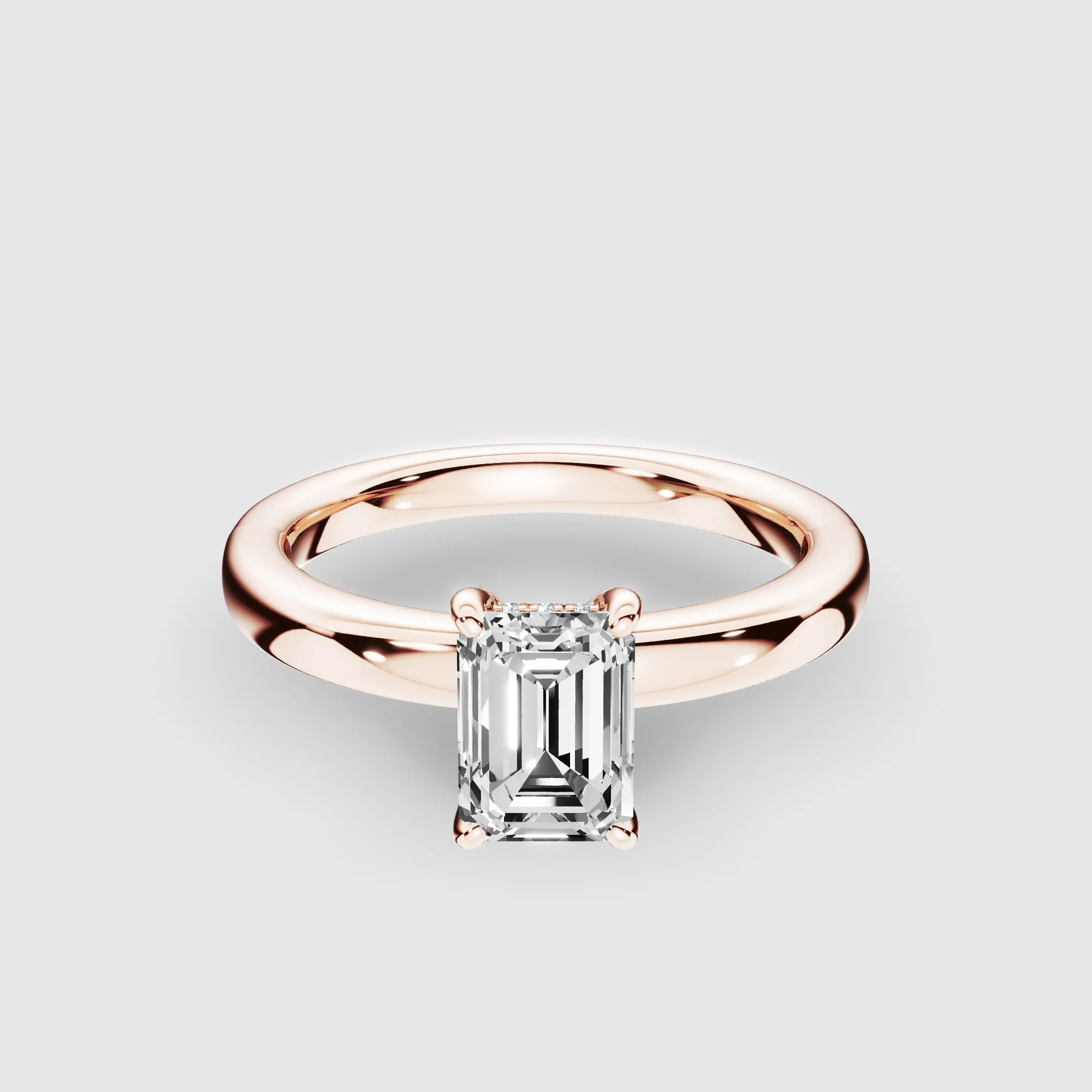 Classic Hidden Halo Lab Grown Solitaire Diamond Ring-Emerald Cut