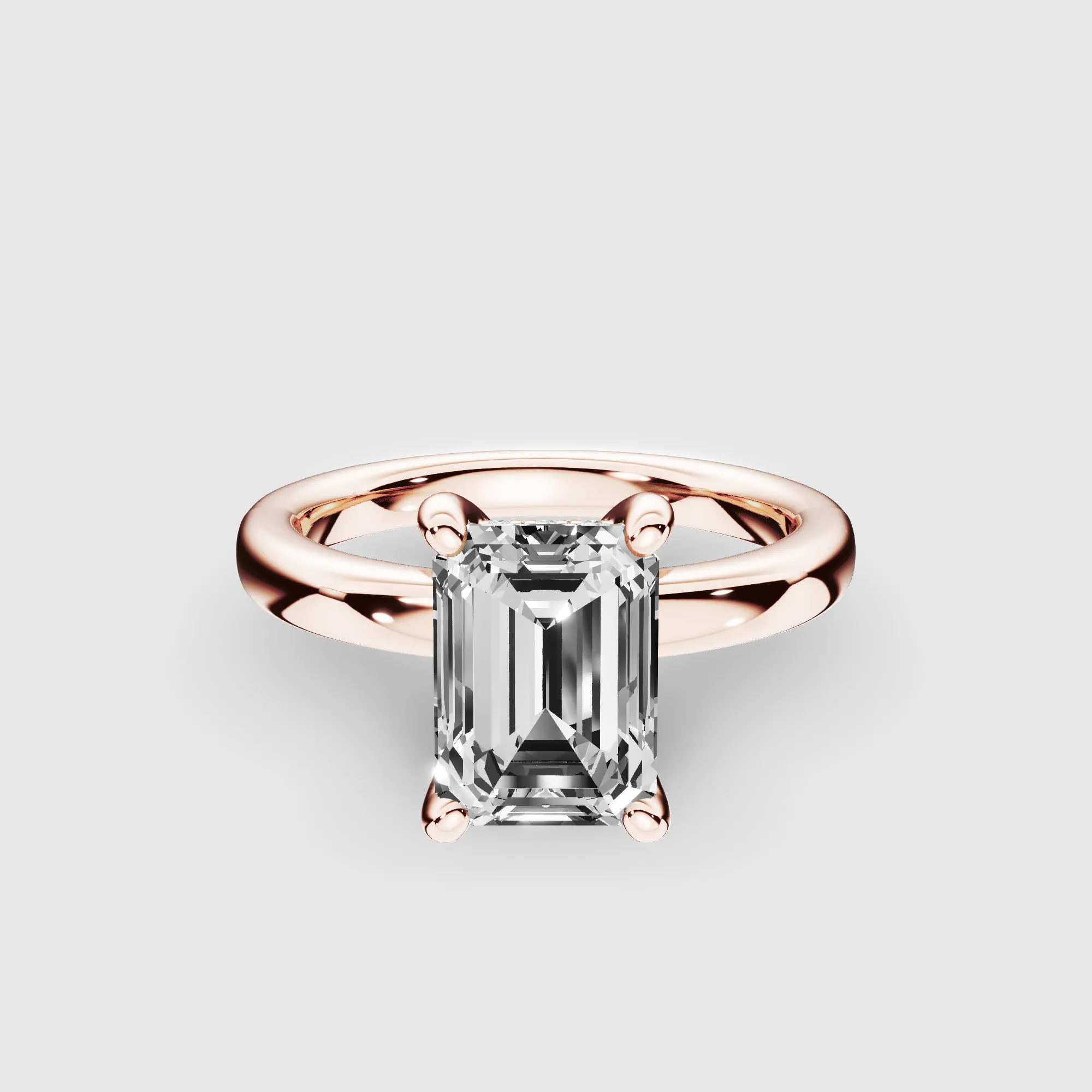 Classic Hidden Halo Lab Grown Solitaire Diamond Ring-Emerald Cut