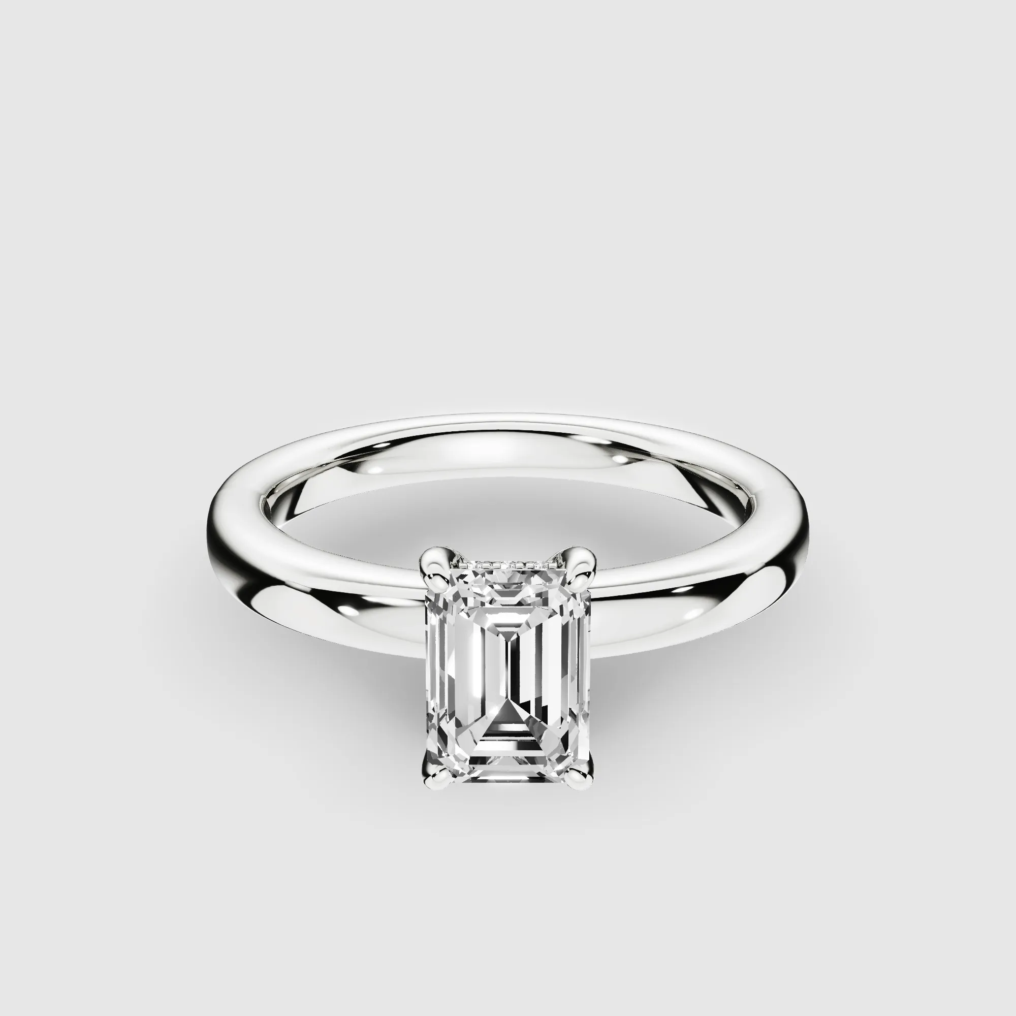 Classic Hidden Halo Lab Grown Solitaire Diamond Ring-Emerald Cut