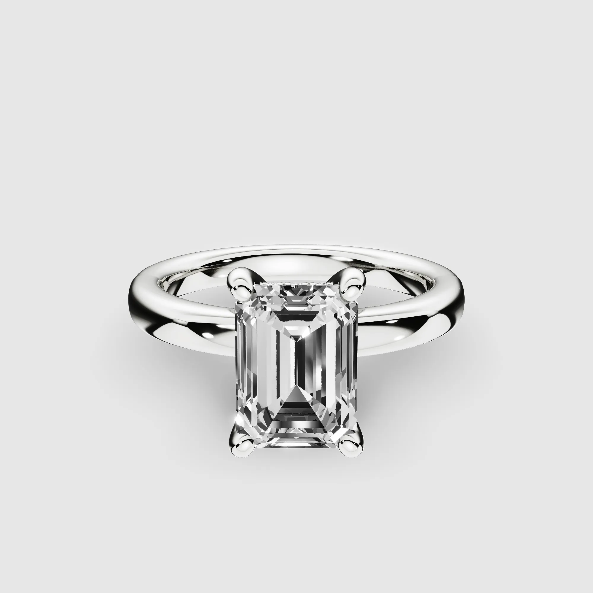 Classic Hidden Halo Lab Grown Solitaire Diamond Ring-Emerald Cut