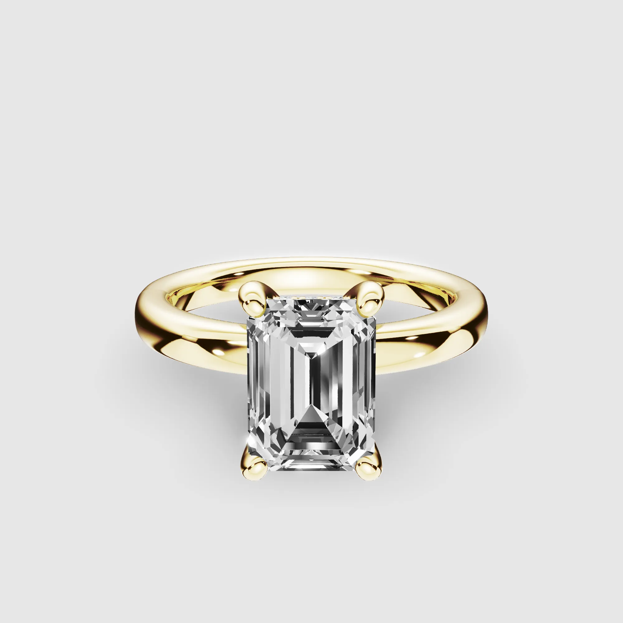 Classic Hidden Halo Lab Grown Solitaire Diamond Ring-Emerald Cut