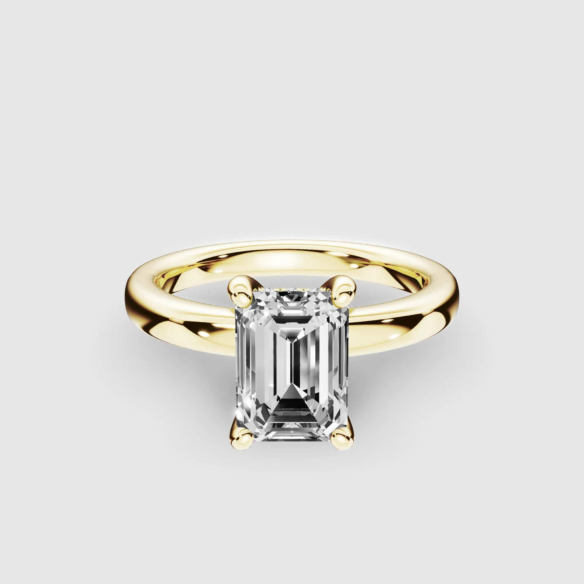 Classic Hidden Halo Lab Grown Solitaire Diamond Ring-Emerald Cut