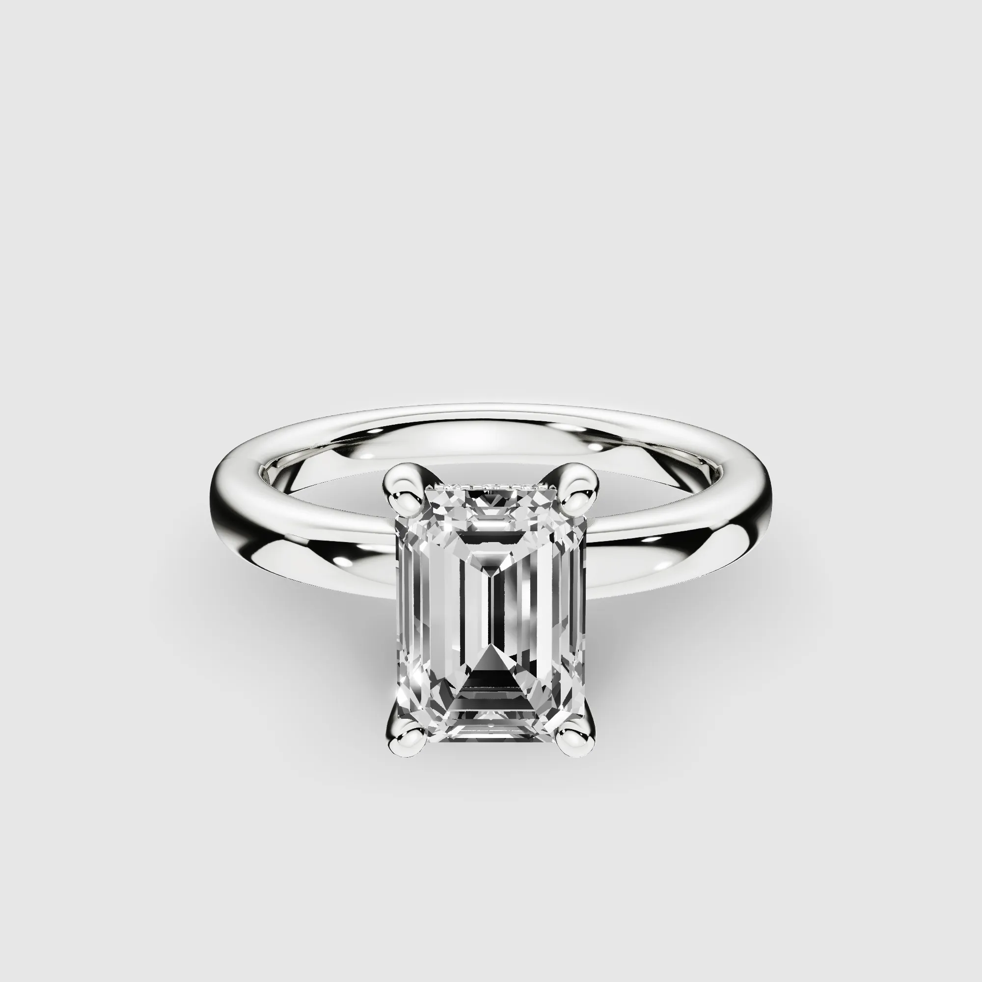 Classic Hidden Halo Lab Grown Solitaire Diamond Ring-Emerald Cut