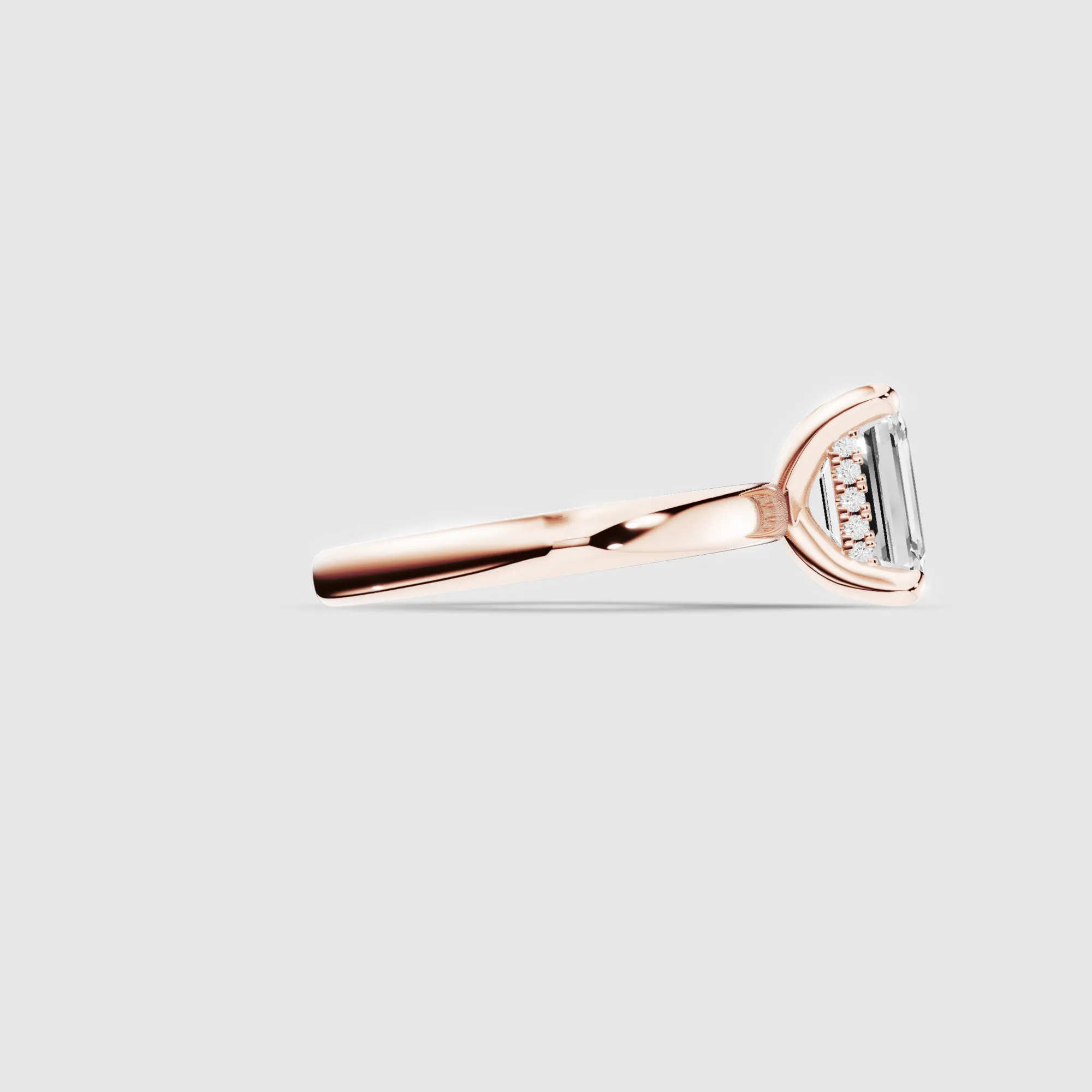 Classic Hidden Halo Lab Grown Solitaire Diamond Ring-Emerald Cut