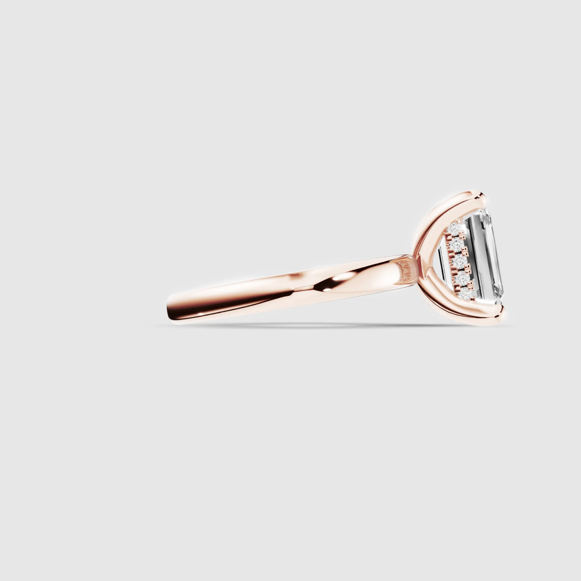 Classic Hidden Halo Lab Grown Solitaire Diamond Ring-Emerald Cut