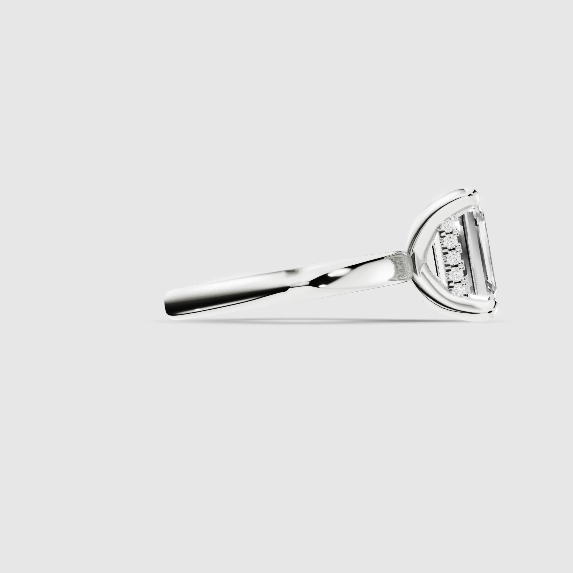 Classic Hidden Halo Lab Grown Solitaire Diamond Ring-Emerald Cut