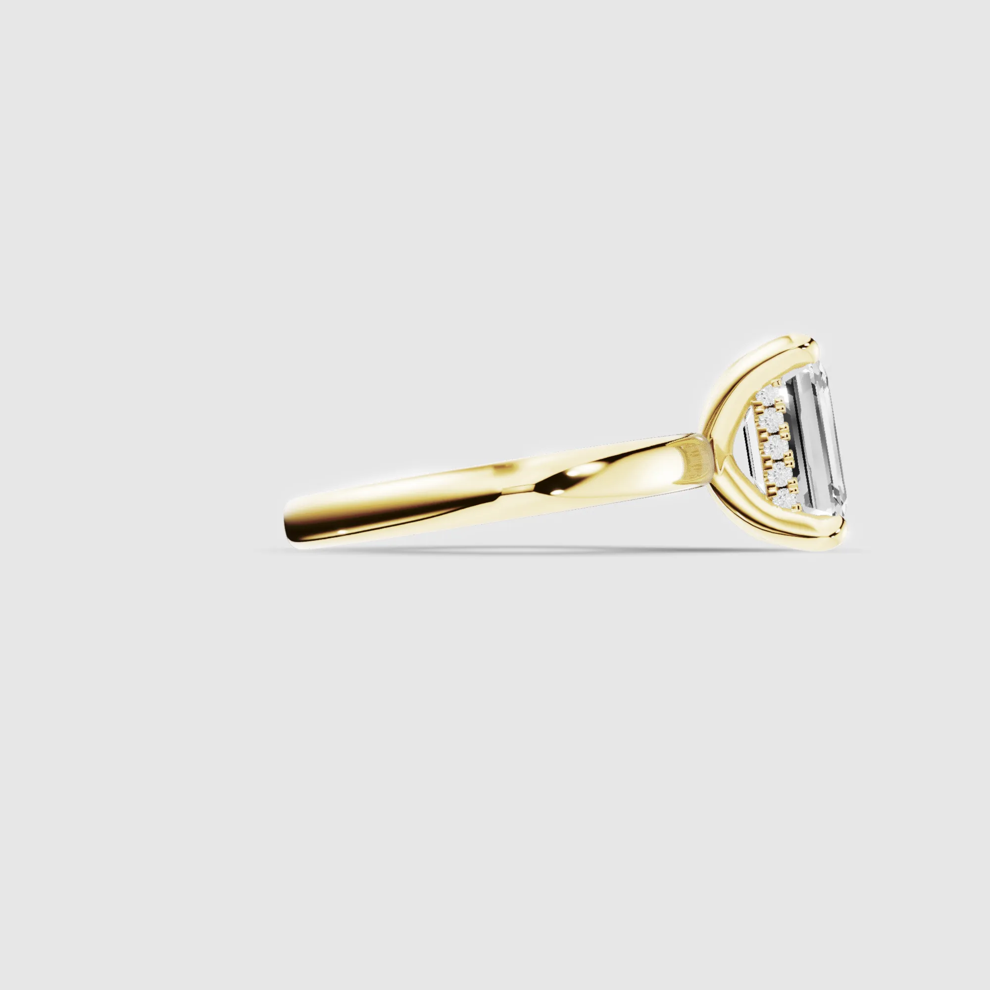 Classic Hidden Halo Lab Grown Solitaire Diamond Ring-Emerald Cut