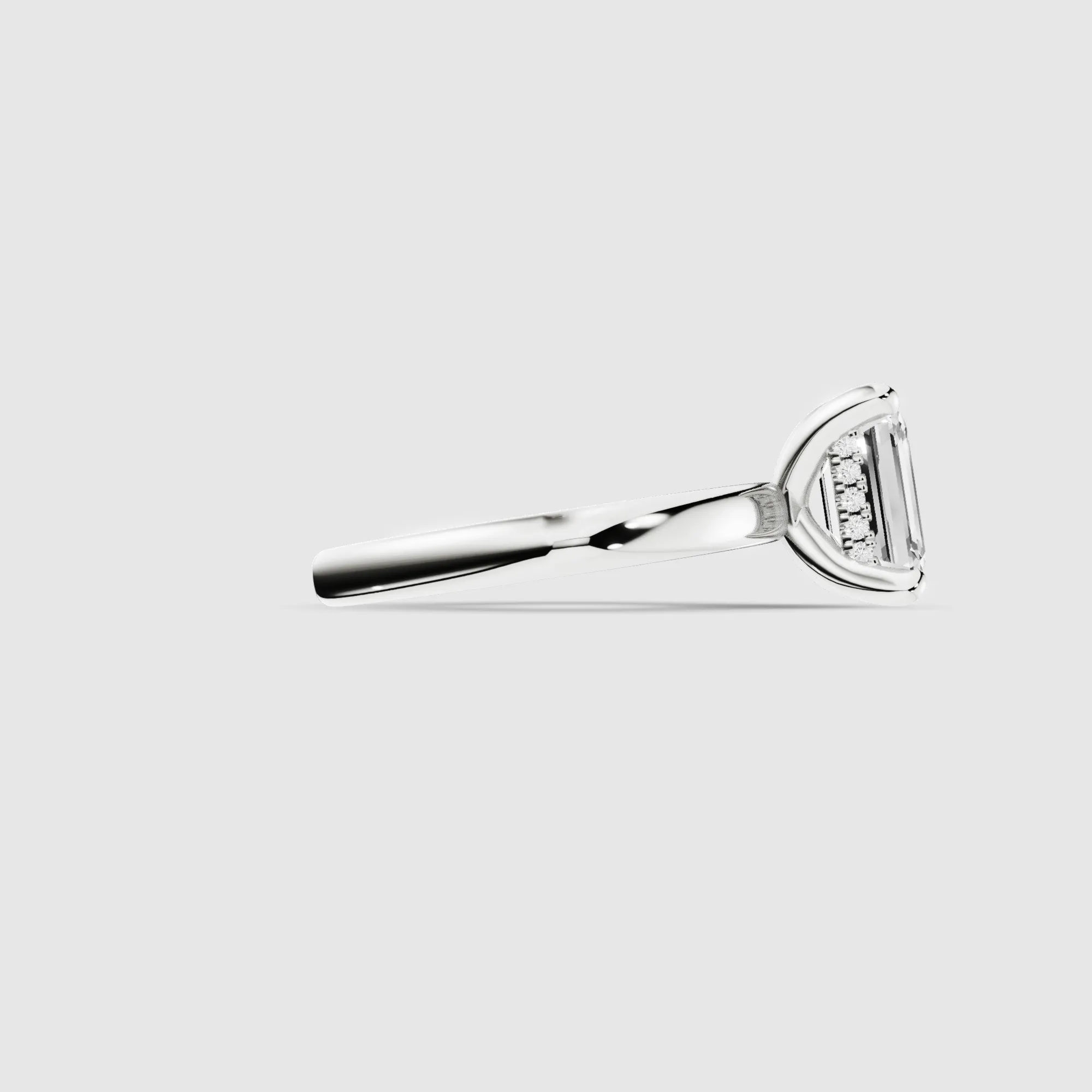 Classic Hidden Halo Lab Grown Solitaire Diamond Ring-Emerald Cut