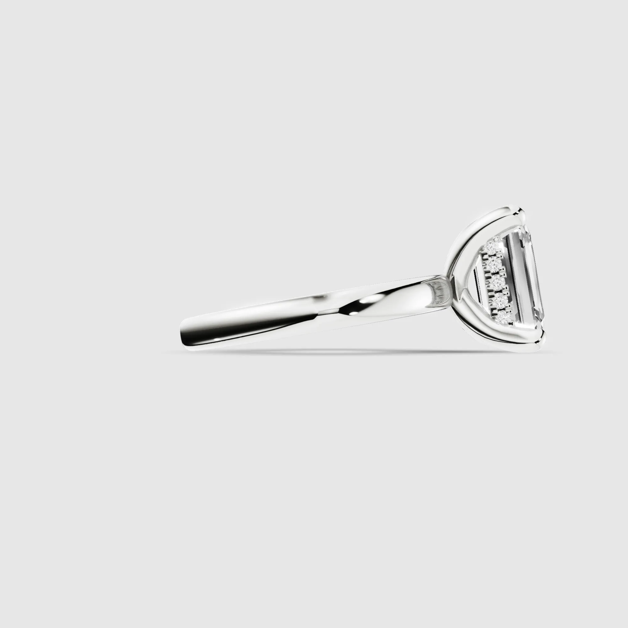 Classic Hidden Halo Lab Grown Solitaire Diamond Ring-Emerald Cut