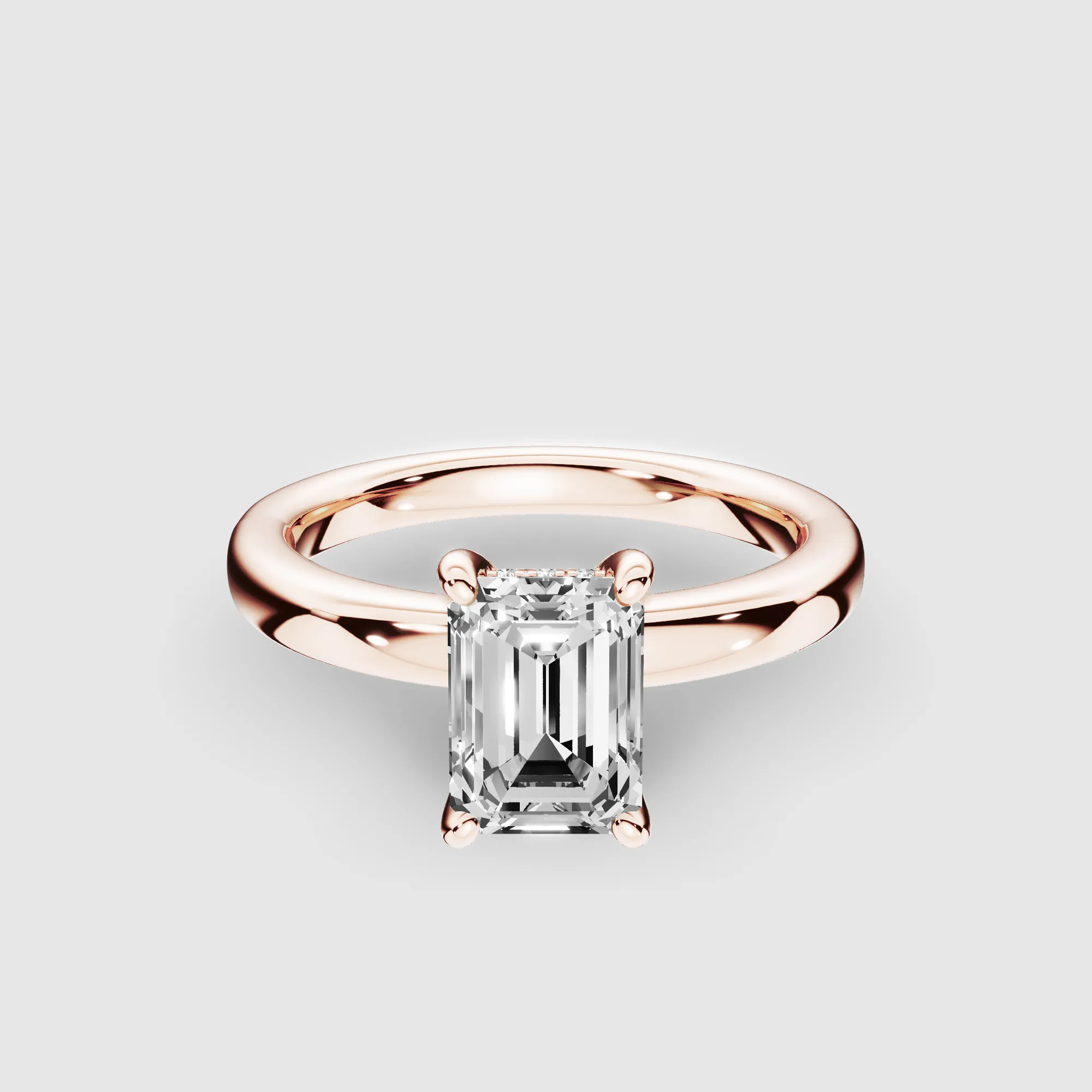 Classic Hidden Halo Lab Grown Solitaire Diamond Ring-Emerald Cut