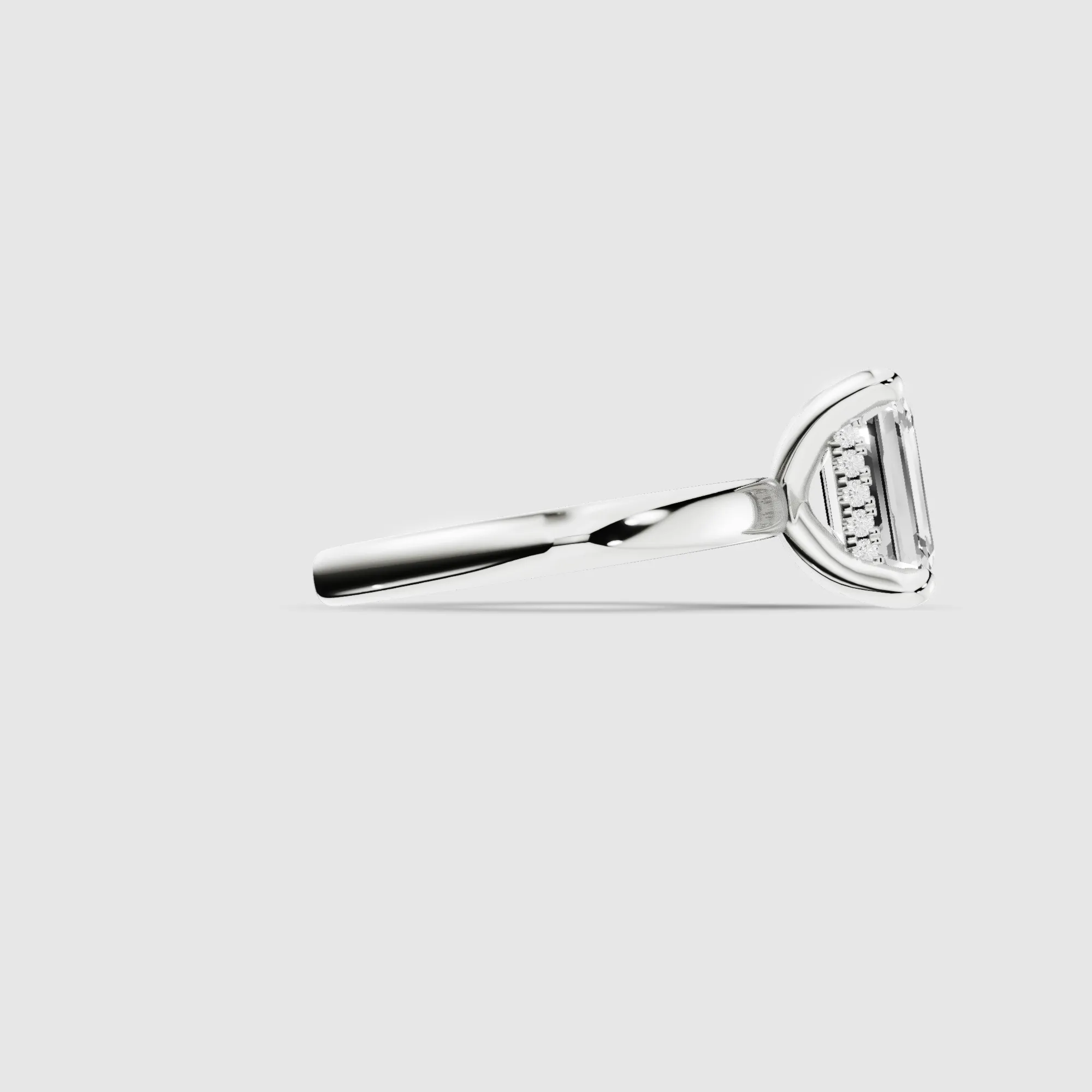 Classic Hidden Halo Lab Grown Solitaire Diamond Ring-Emerald Cut
