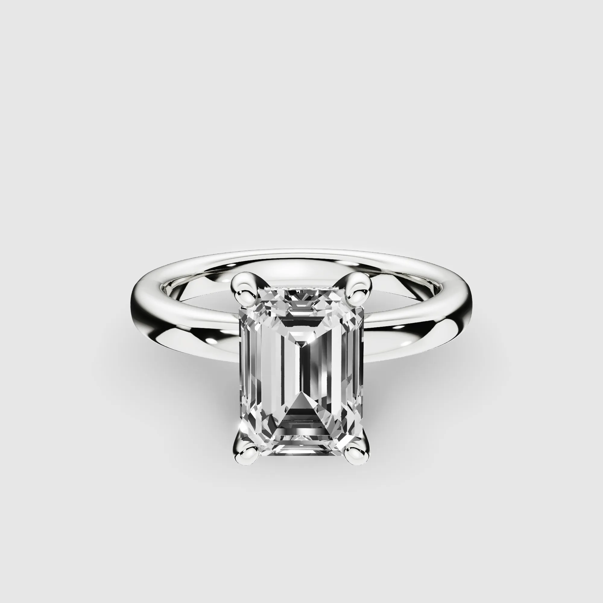 Classic Hidden Halo Lab Grown Solitaire Diamond Ring-Emerald Cut