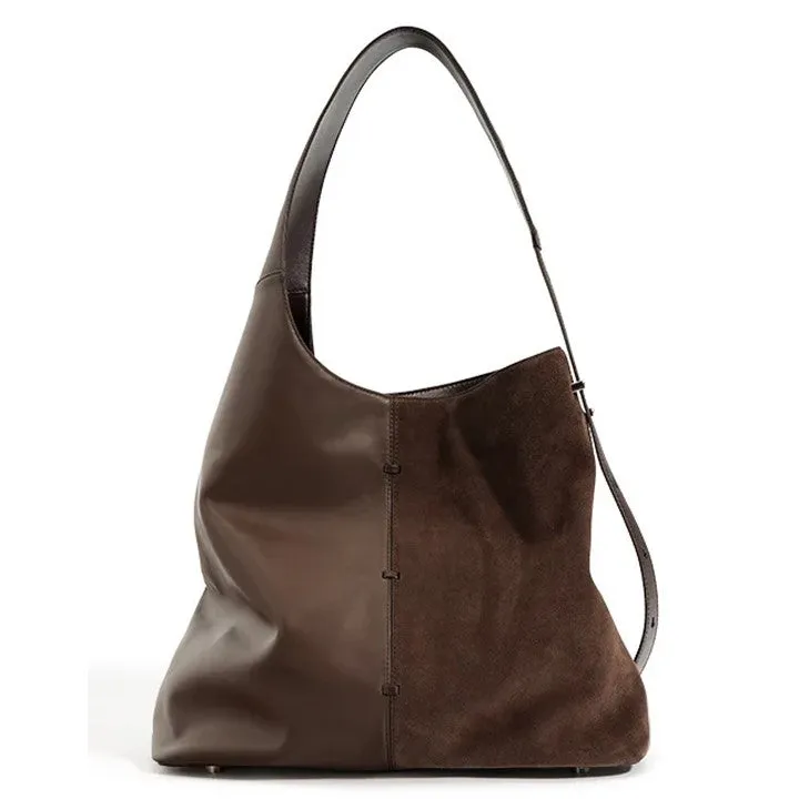 Cowhide Leather Suede Shouchy Tote- Ladies Work Tote Hobo Bag