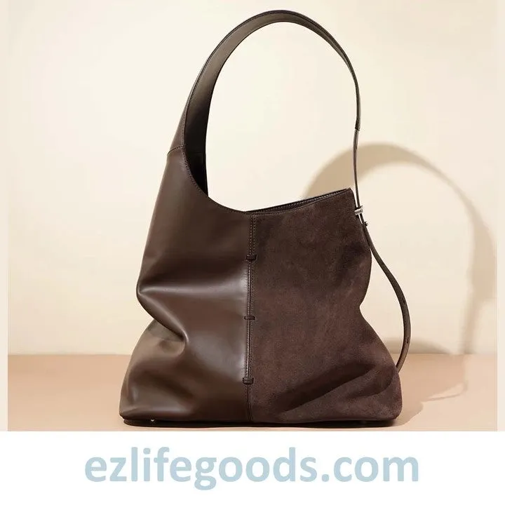 Cowhide Leather Suede Shouchy Tote- Ladies Work Tote Hobo Bag
