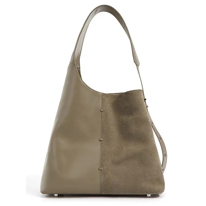 Cowhide Leather Suede Shouchy Tote- Ladies Work Tote Hobo Bag
