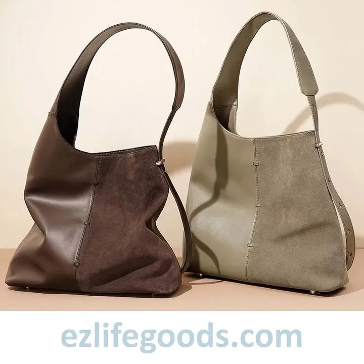 Cowhide Leather Suede Shouchy Tote- Ladies Work Tote Hobo Bag