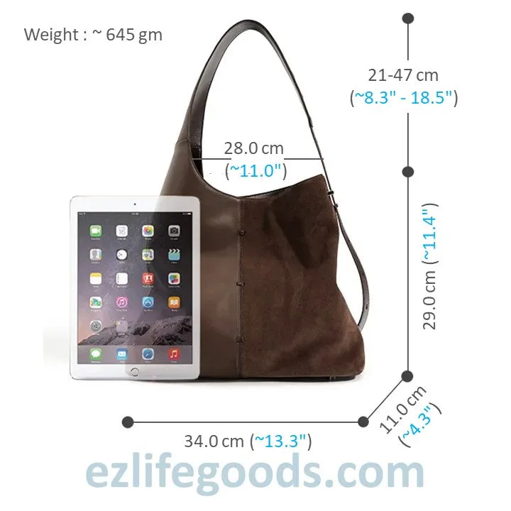 Cowhide Leather Suede Shouchy Tote- Ladies Work Tote Hobo Bag
