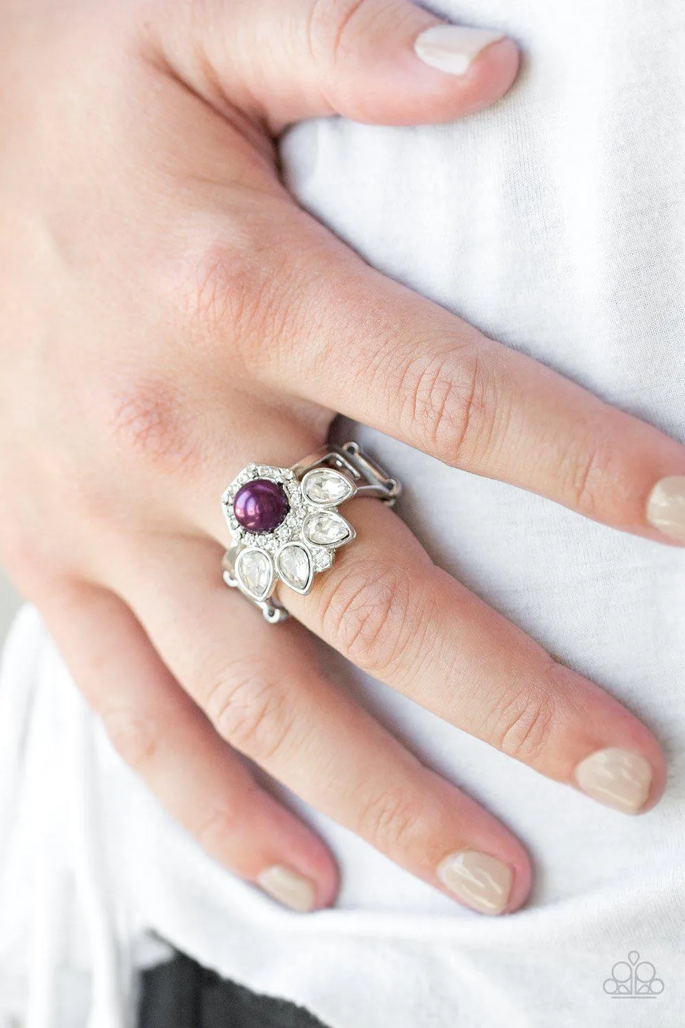 Crown Coronation Purple Pearl and White Rhinestone Ring - Paparazzi Accessories