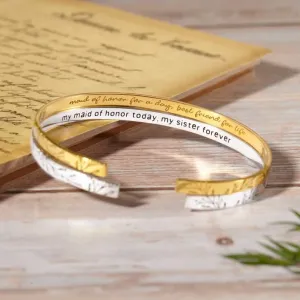 Custom Engraved Bridesmaid Cuff Bracelet, Unique Maid of Honor Jewelry Gift, Thoughtful Proposal Keepsake