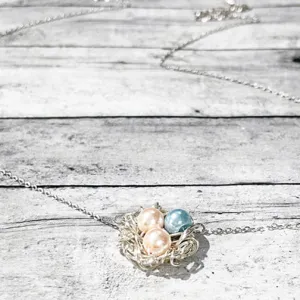 Customizable 'Momma Bird' Silver or Gold Nest Necklace