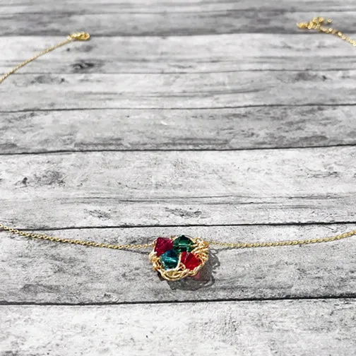 Customizable 'Momma Bird' Silver or Gold Nest Necklace