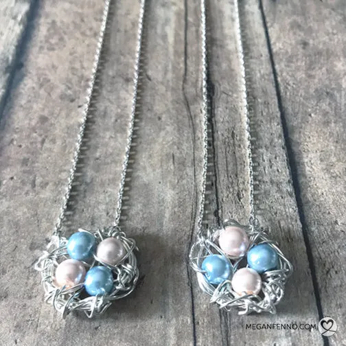 Customizable 'Momma Bird' Silver or Gold Nest Necklace