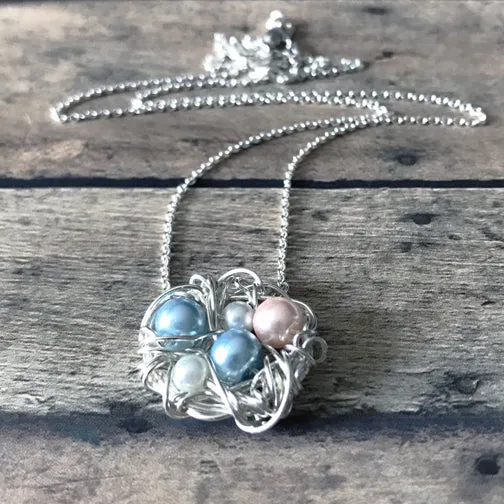 Customizable 'Momma Bird' Silver or Gold Nest Necklace