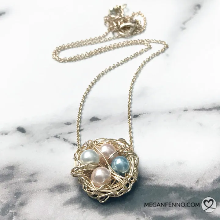 Customizable 'Momma Bird' Silver or Gold Nest Necklace