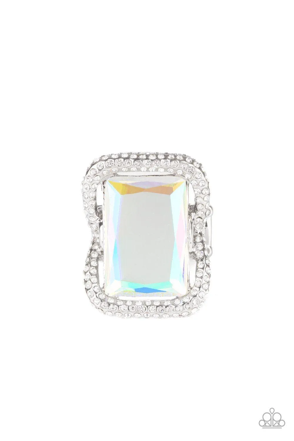Deluxe Decadence White Iridescent Stone Ring - Paparazzi Accessories