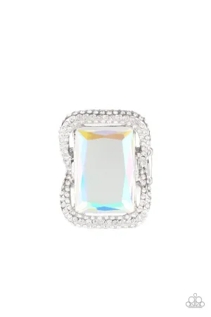 Deluxe Decadence White Iridescent Stone Ring - Paparazzi Accessories
