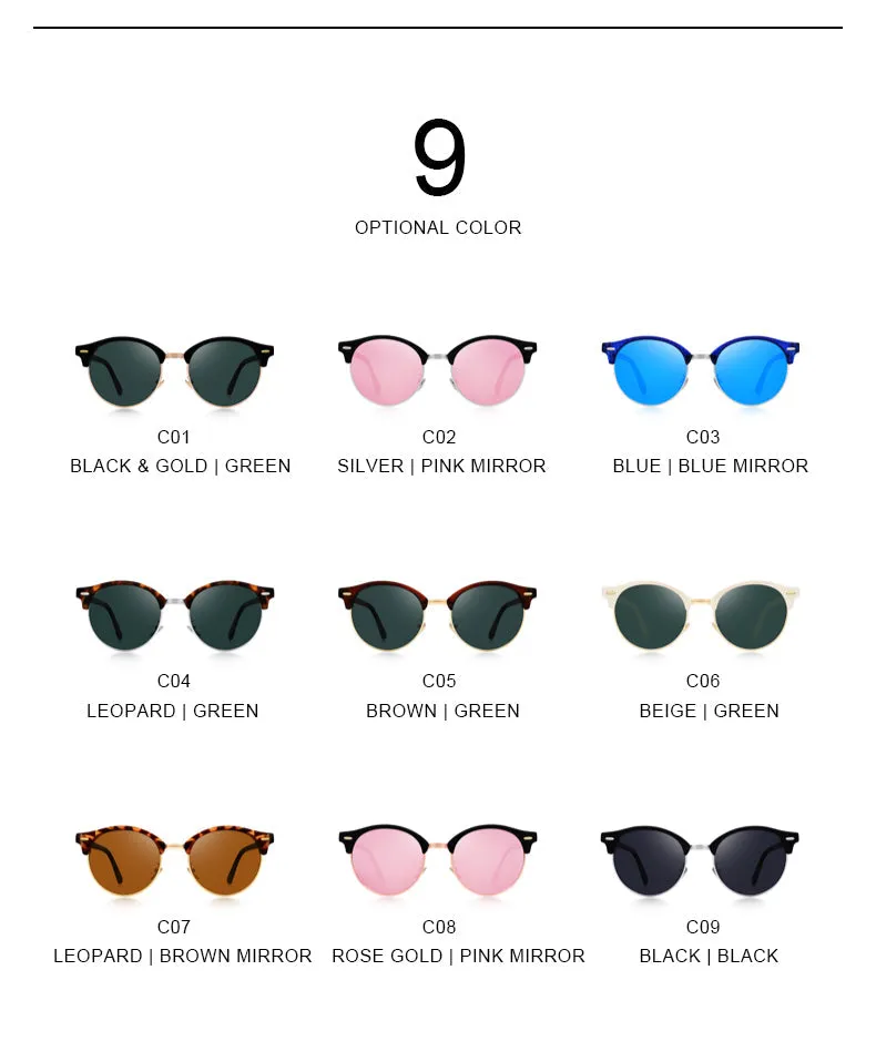 Designer Men Women Classic Retro Rivet Polarized Unisex Glasses Fashion Eyewear UV400 Protection Sunglasses