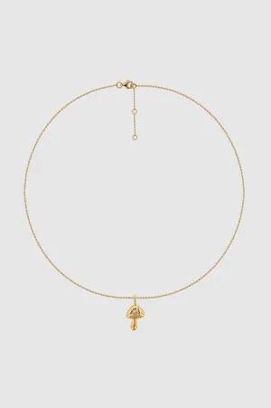 Diamond Mushroom Necklace - 14k Gold