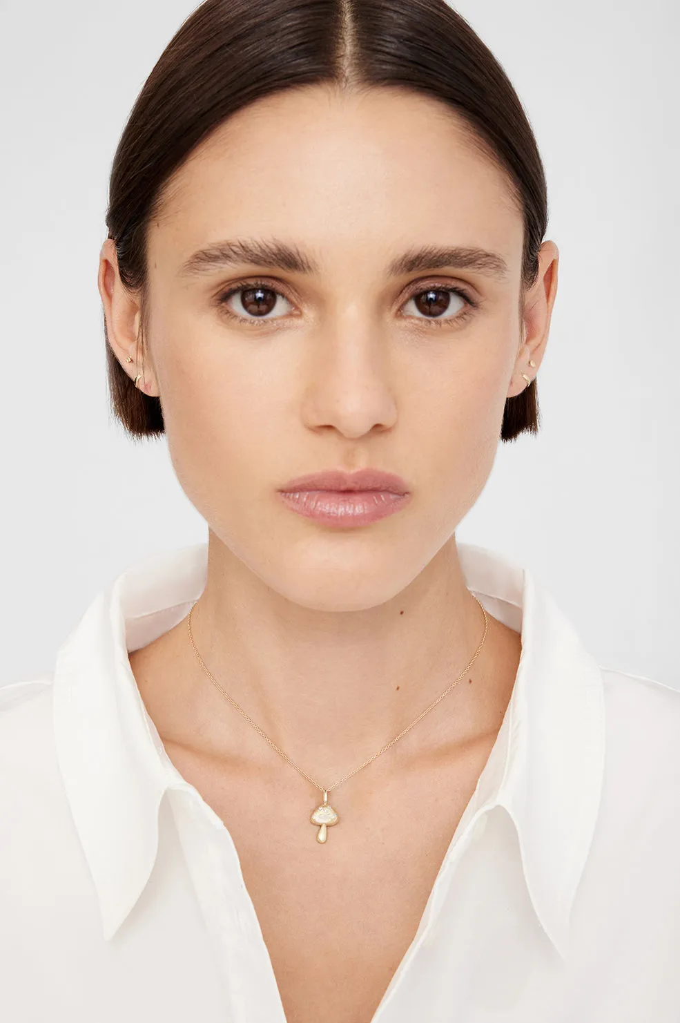 Diamond Mushroom Necklace - 14k Gold