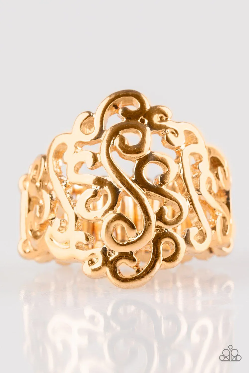 Dizzy Demure Gold Filigree Ring - Paparazzi Accessories