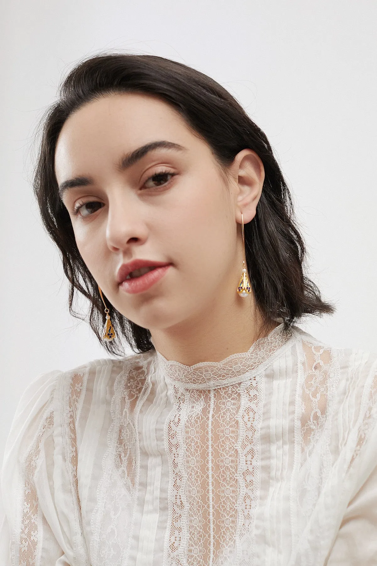 Dominique 18K Gold Enamel Pearl Earrings