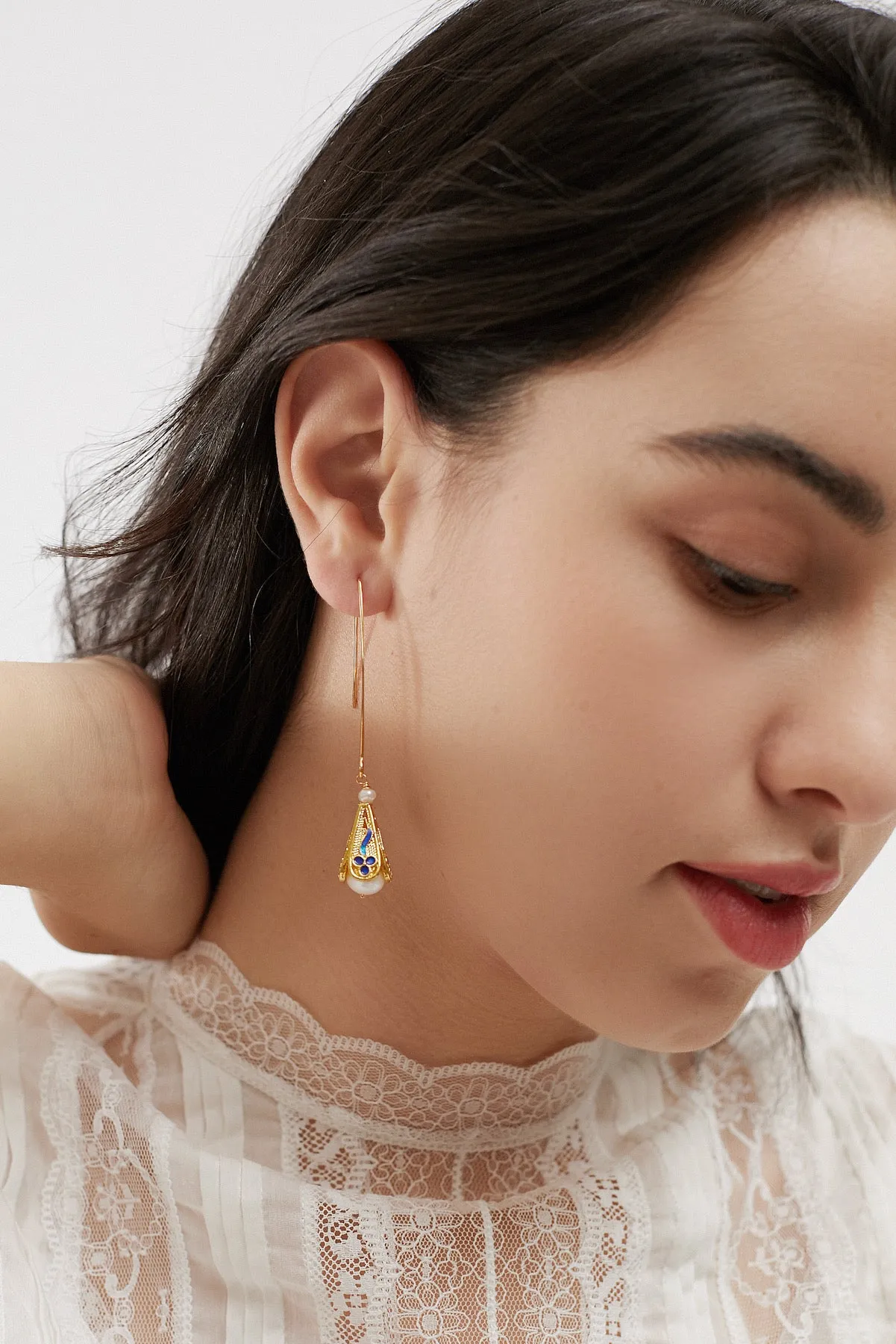 Dominique 18K Gold Enamel Pearl Earrings