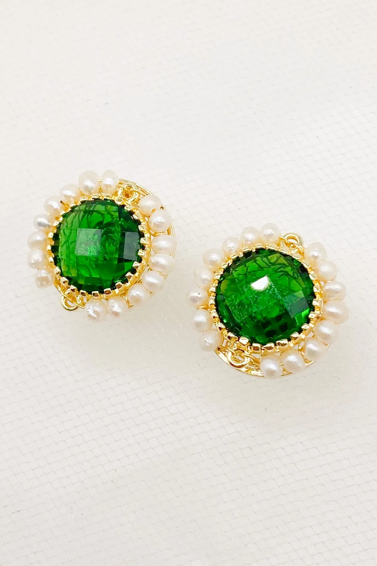 Enora Emerald Crystal Pearl Earrings