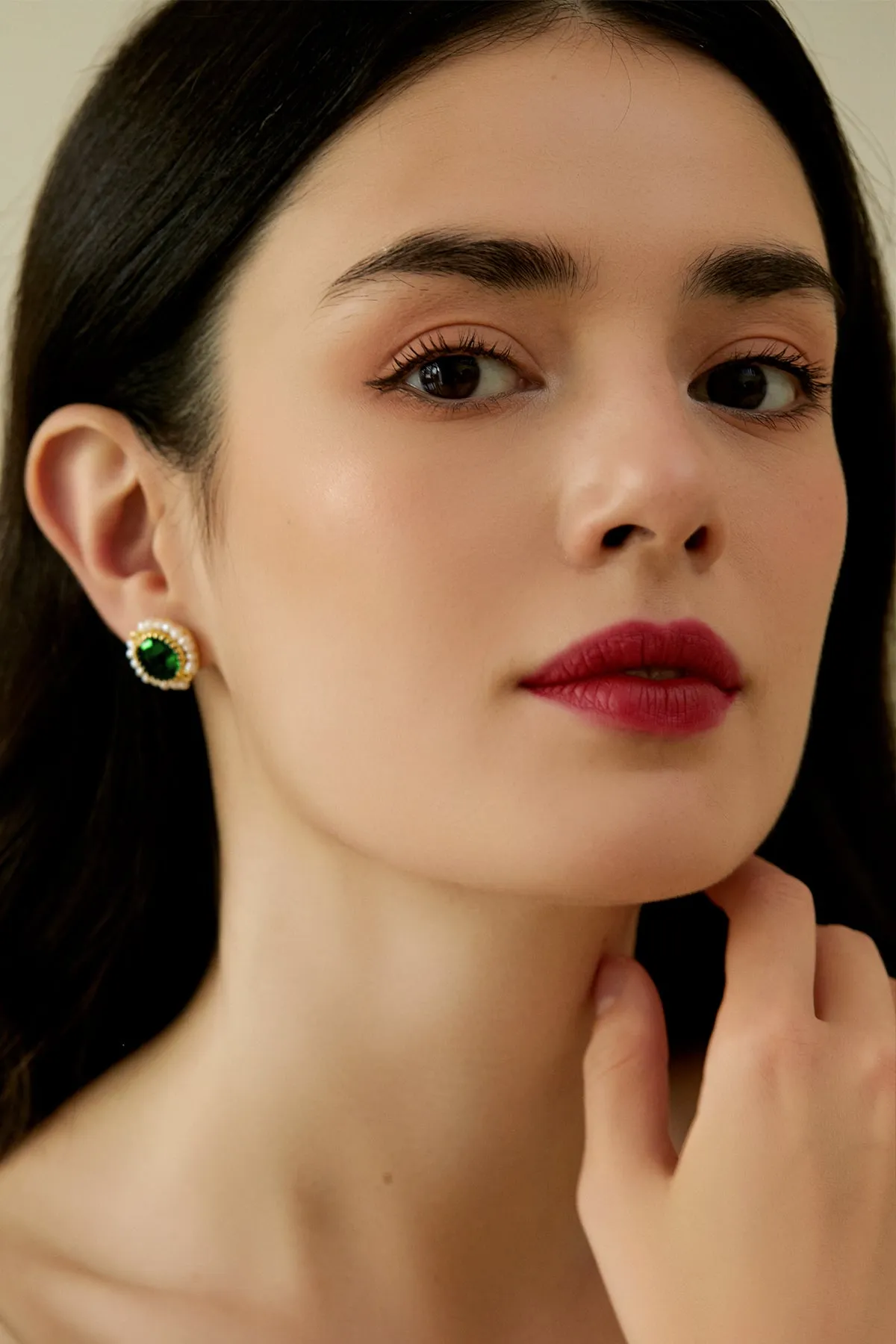 Enora Emerald Crystal Pearl Earrings