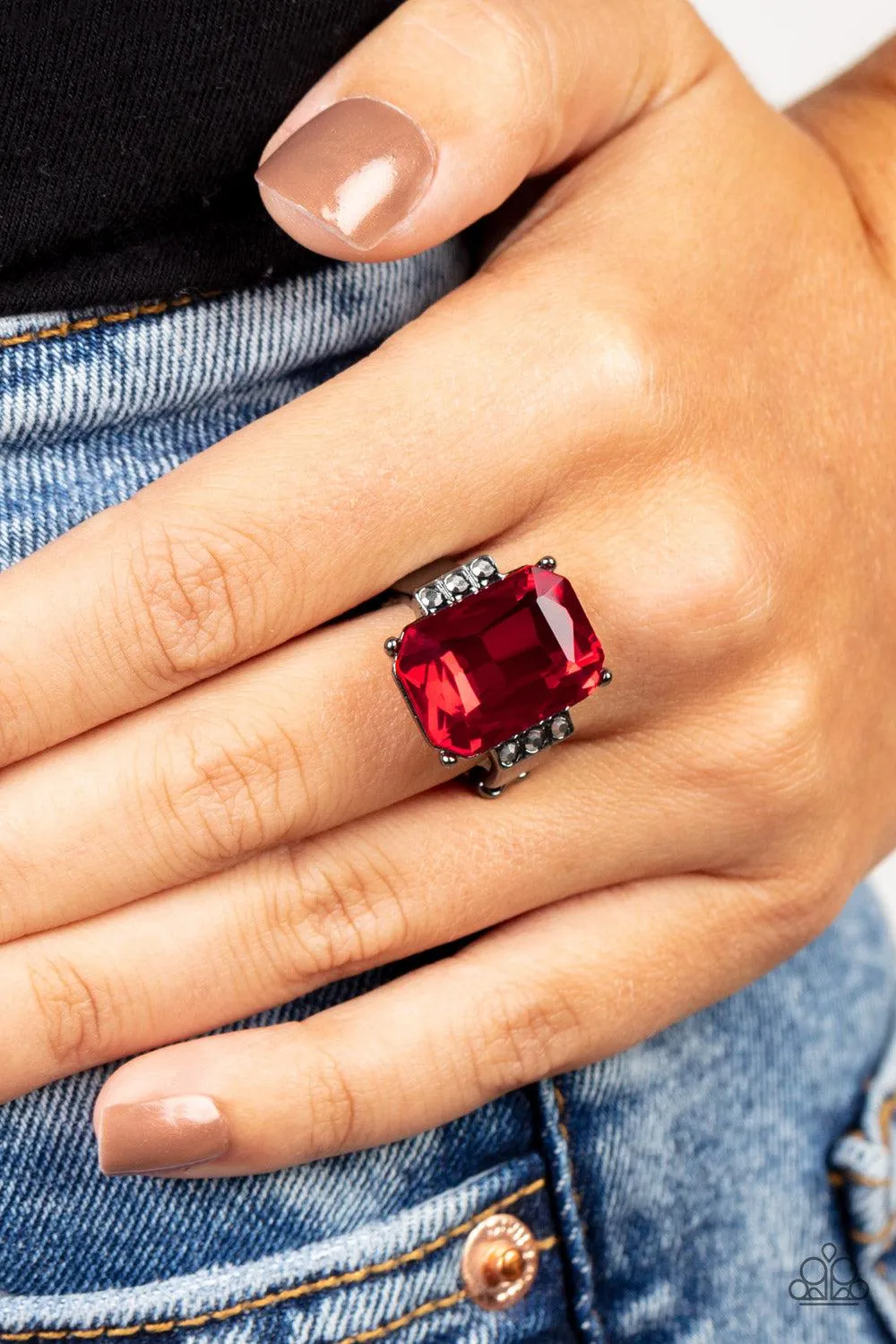 Epic Proportions Red Rhinestone Ring - Paparazzi Accessories