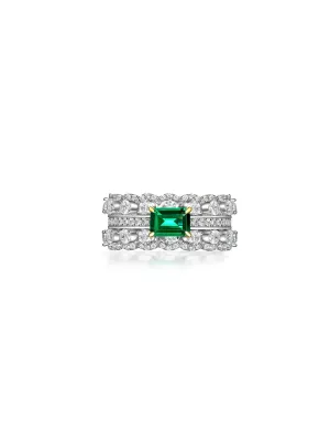 Eternity Ring with Emerald Center Zircon Center 925 Sterling Silver Luxury Jewelry