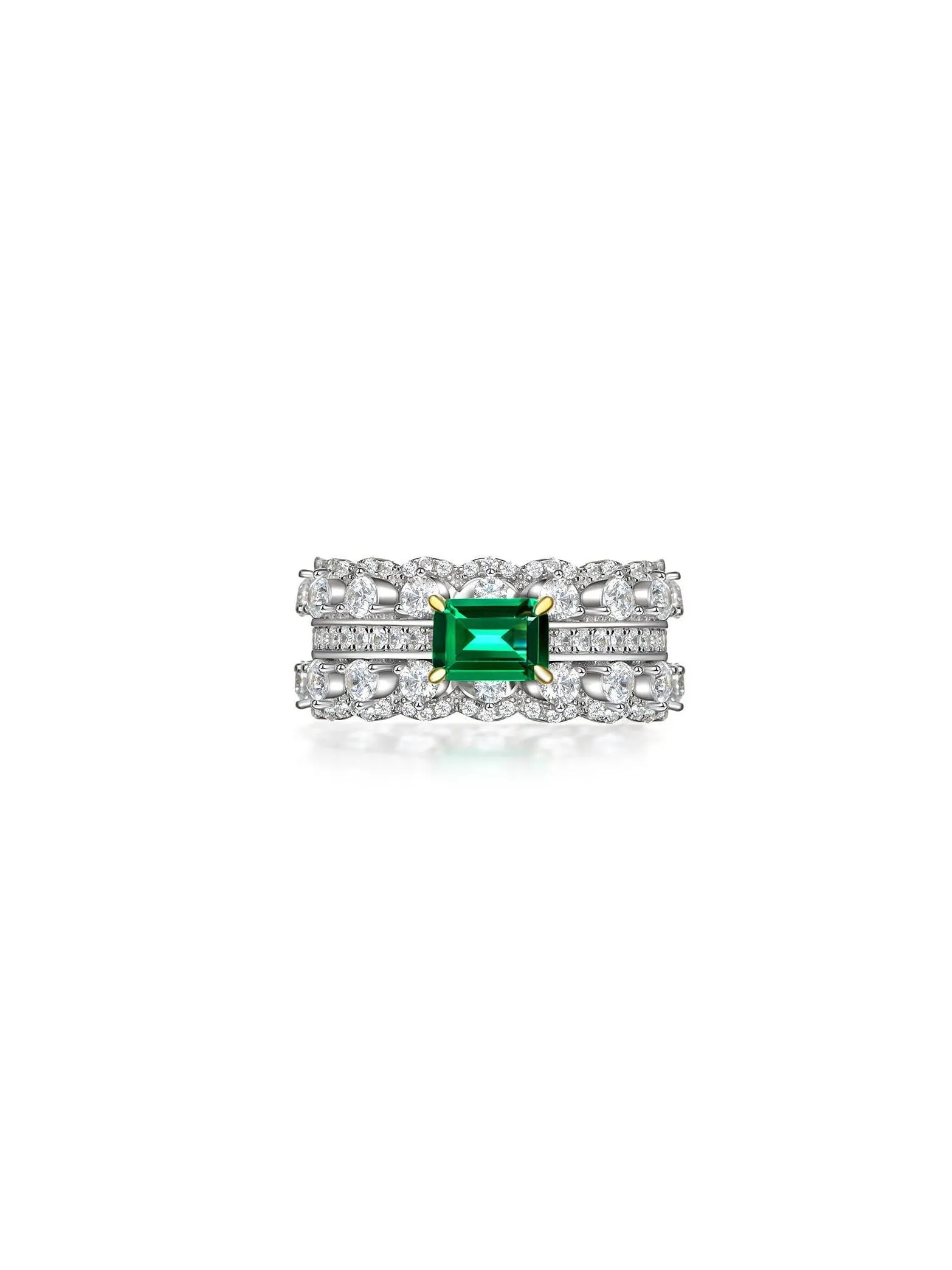Eternity Ring with Emerald Center Zircon Center 925 Sterling Silver Luxury Jewelry