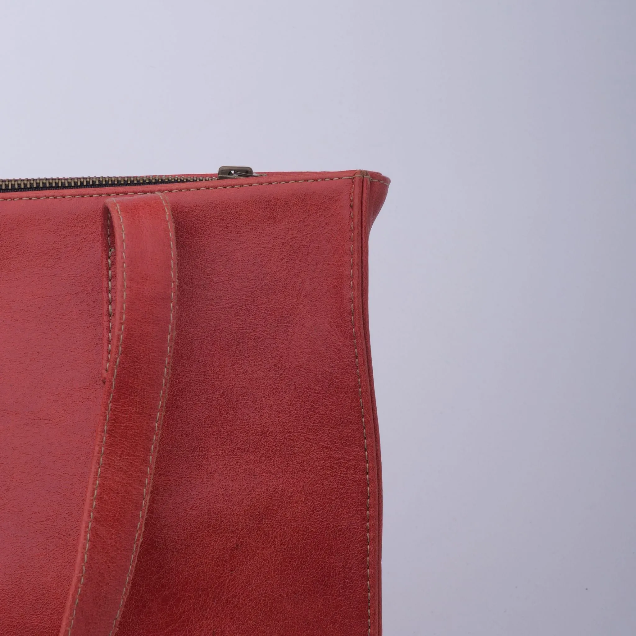 Everyday Women's Leather  Zipper Tote Bag-Candy Red