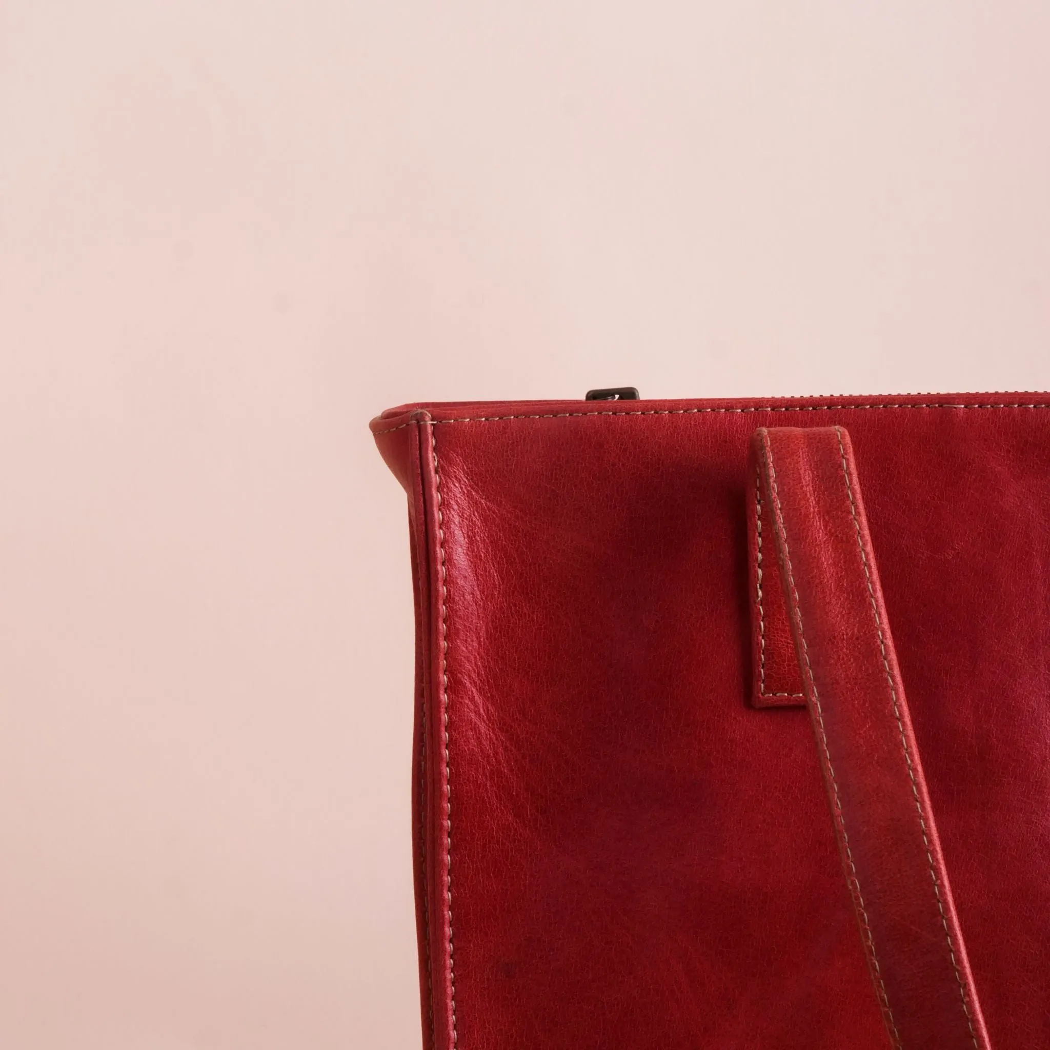 Everyday Women's Leather  Zipper Tote Bag-Candy Red