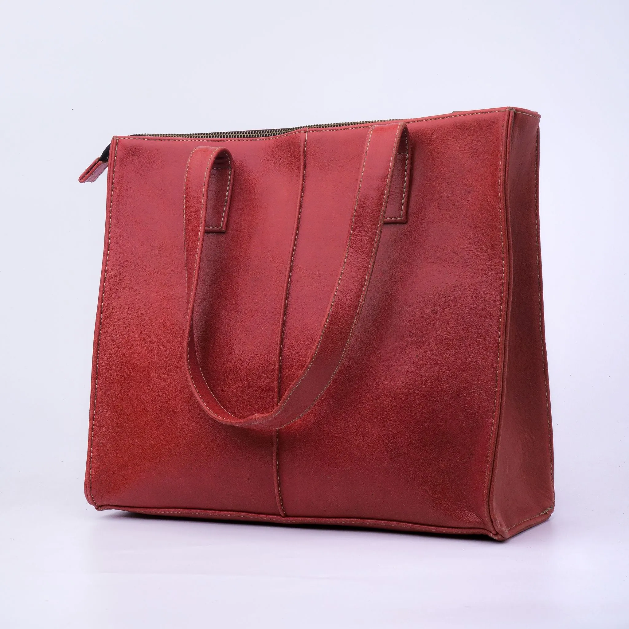 Everyday Women's Leather  Zipper Tote Bag-Candy Red